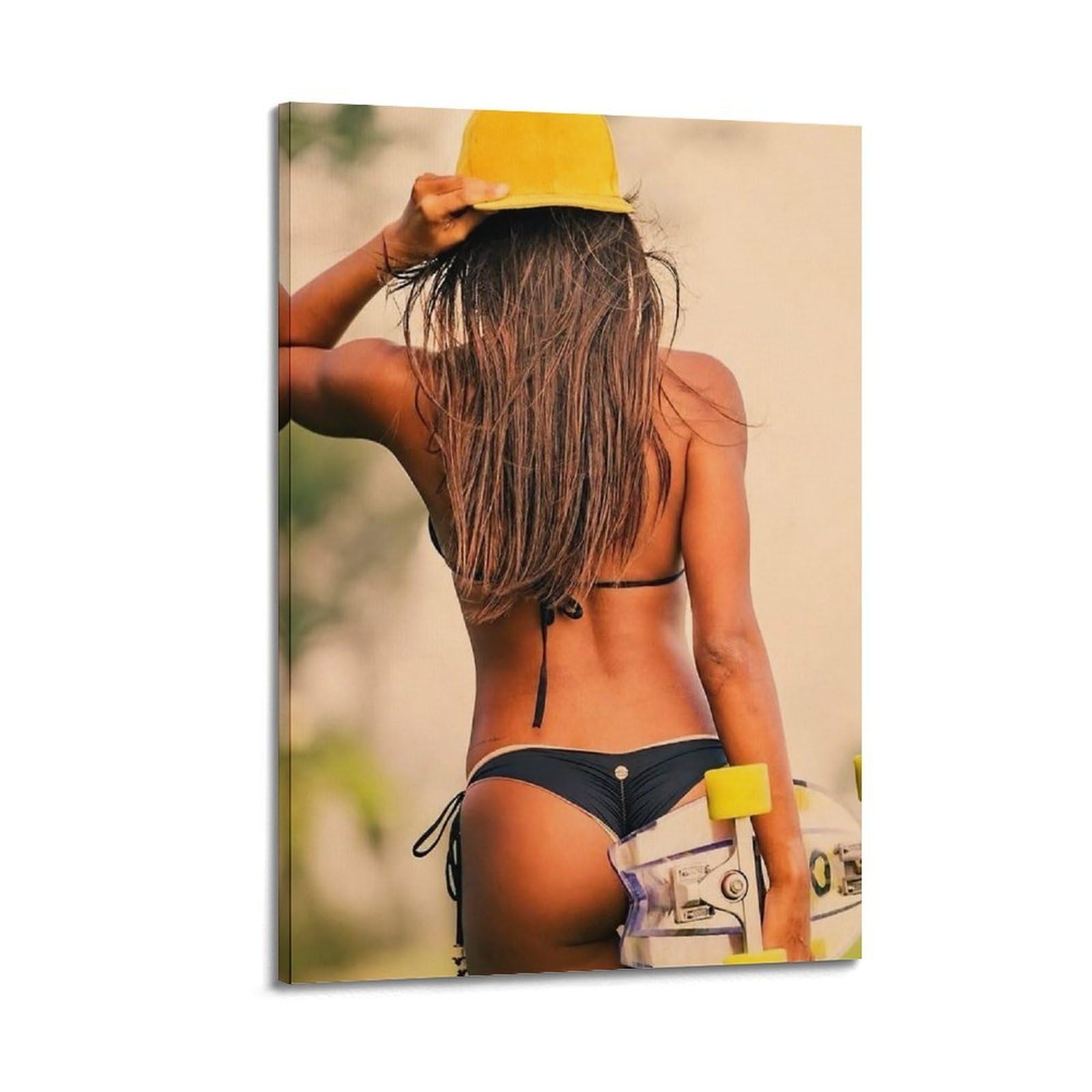 XKUGA Hot Girl Model Poster Sports Vintage Beach Surfing Life Modern Decorative Canvas Prints - Ideal Wall Art for Family, Man Cave, Game Room, Boys & Girls Bedroom 20x30inch(50x75cm)