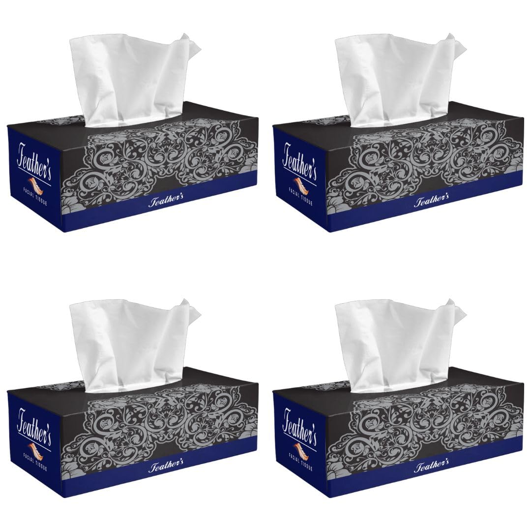 Feather's Face Tissue Box (Dry) | 2 Ply, 200 Pulls per Box, Pack of 4 | Super Soft & Absorbent Facial Tissue Box | Facial Tissue Papers | Virgin Paper, Biodegradable (Random Color Box)-image-12