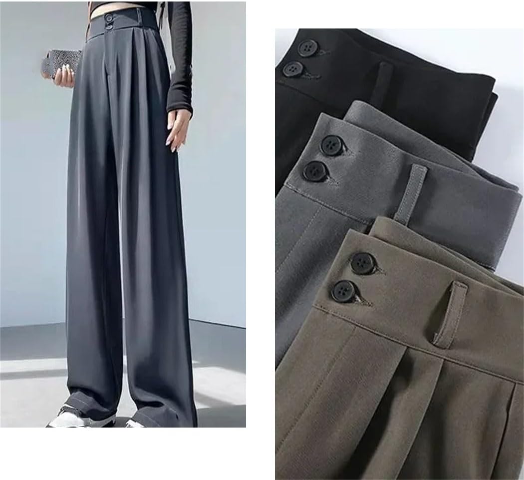 レディース ワイドストレートレッグスーツパンツ ダブルボタン 仕事着 デイリー ハイウエスト トラウザーズ