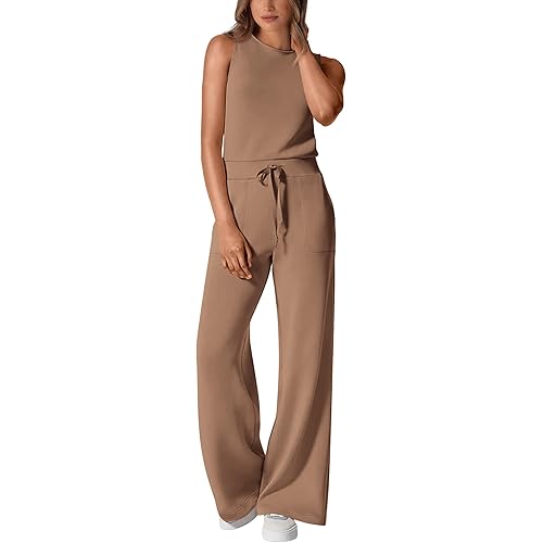 PRETTYGARDEN Womens Summer One Piece Outfits Sleeveless Wide Leg Long Pants Jumpsuits