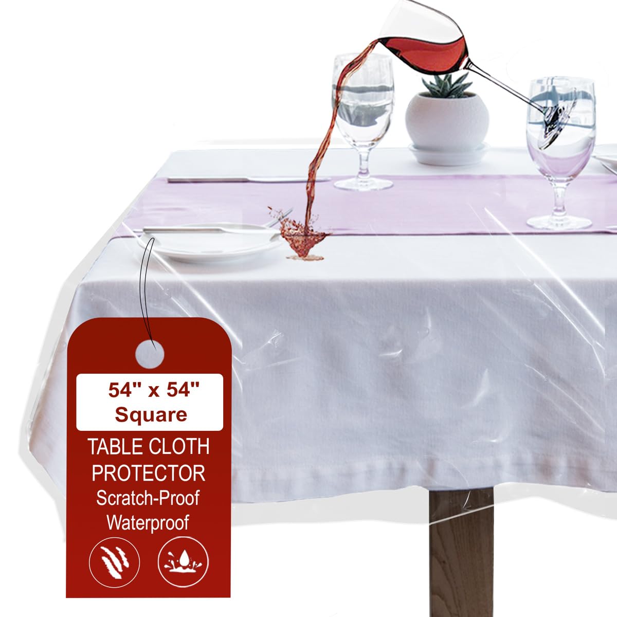 LAMINET Heavy-Duty Deluxe Crystal Clear Vinyl Tablecloth Protector 54" Square