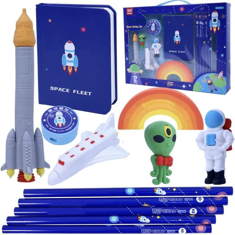 NEO9 - Space Themed Stationary Set|Stationary Set For Birthday Return Gifts For Girls & Boys|Fun Stationary Set|School Prize For Kids|Sun & Space Fleet Eraser|Space Fleet Diary, (Blue)
