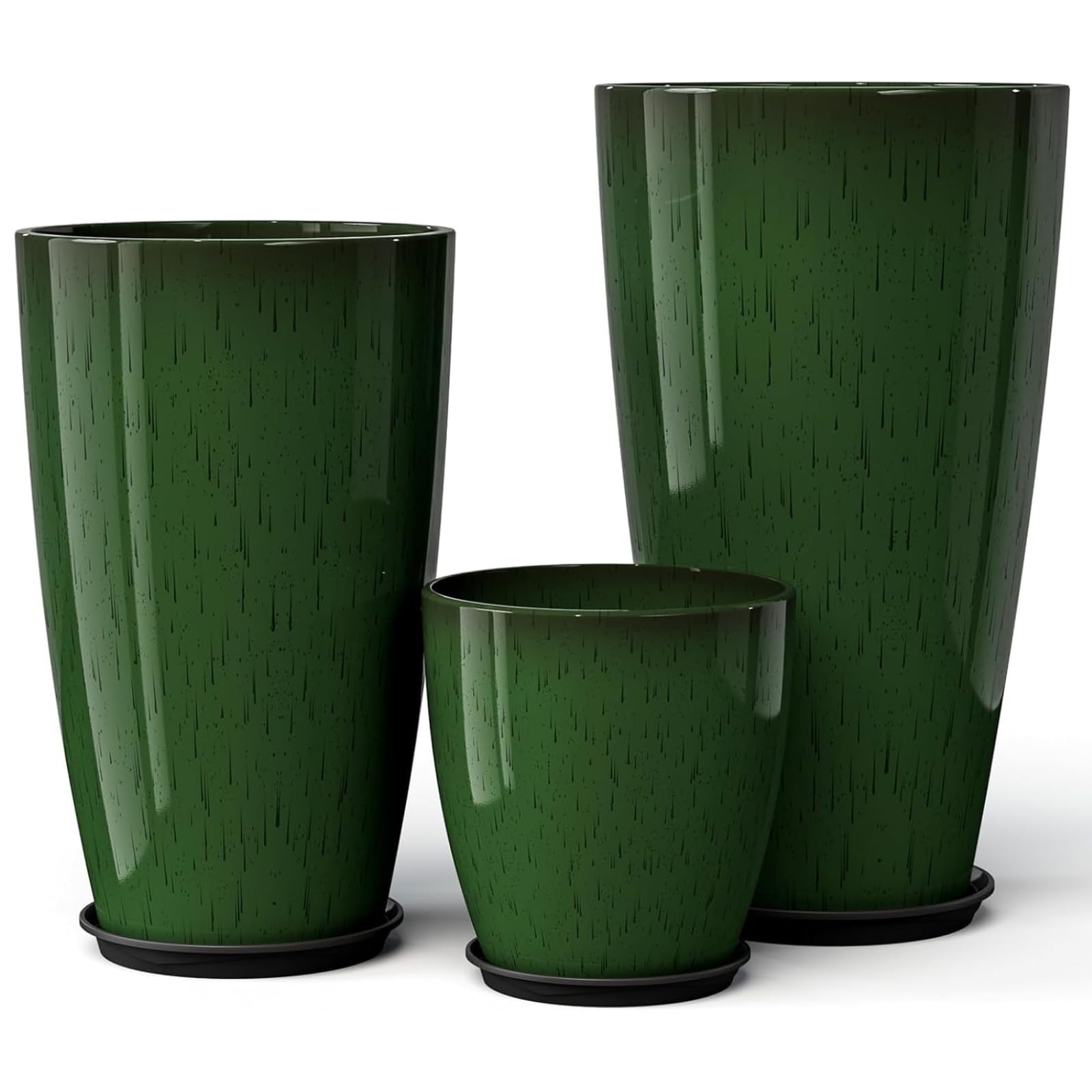 qcqhdu 24,21,11 inch large planters with drainage hole & saucer, set of 3 plant pots tall planter for indoor & outdoor plants home modern decor