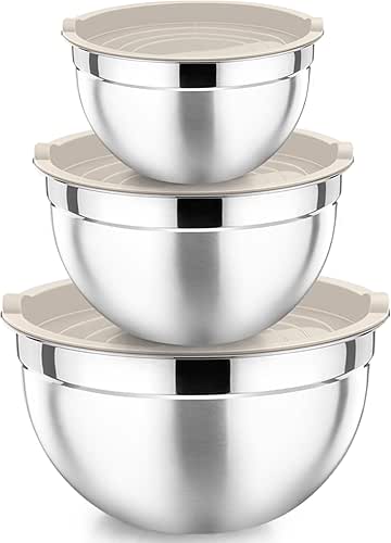 P&P CHEF Khaki Mixing Bowls with Lids, Set of 3,