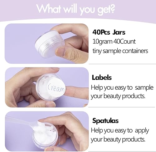 Miniatura 4 de Recipientes de muestra de 40 unidades de 0.35 oz, pequeños recipientes de plástico con tapas, frascos de muestra vacíos con etiquetas y mini