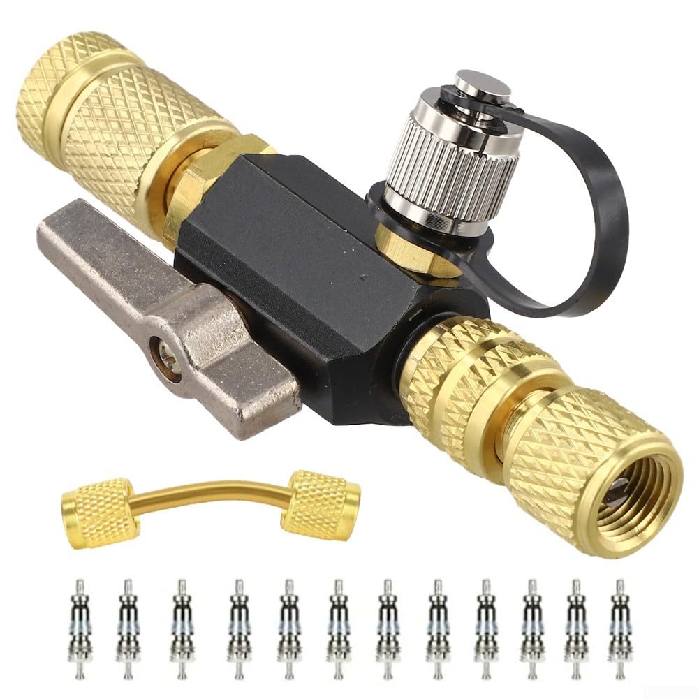 Estrattore professionale per valvole per sistemi HVAC con raccordi da 1/4" e 5/16" e 12 nuclei valvola compatibile con R410A R22 R12 R407C R404A R32