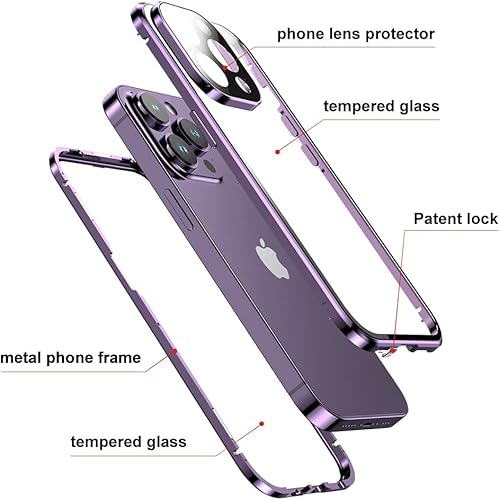 Miniatura 5 de Funda antiespía para iPhone 15 Pro, con protector de pantalla de privacidad integrado y protector de cámara, parachoques de metal magnético a prueba