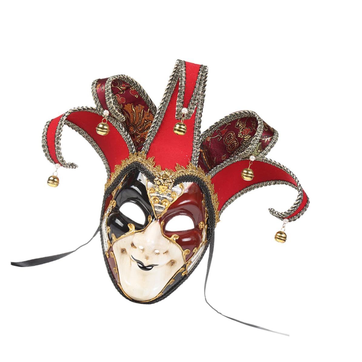 jojofuny Máscara Veneciana de Cara Completa Roja para Carnaval y Cosplay, de Plástico y Tela, sin Olor Desvanecerse, Campana Decorativa para Exposiciones y Fiestas