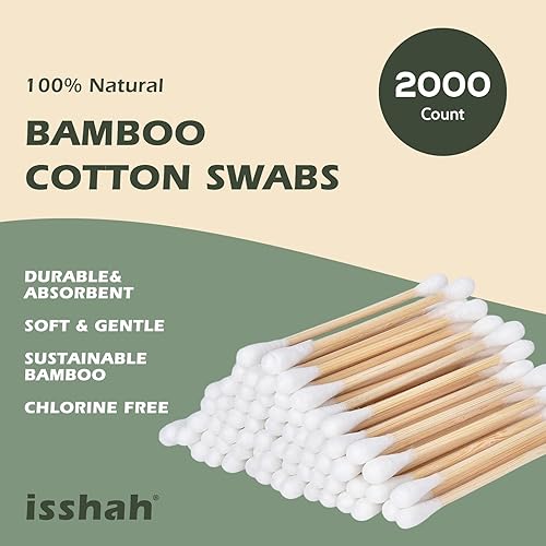 Miniatura 10 de Hisopos de algodón de bambú, 1000 unidades, cabezas puntiagudas y en espiral, 100% biodegradables, removedor de maquillaje natural y sostenible,