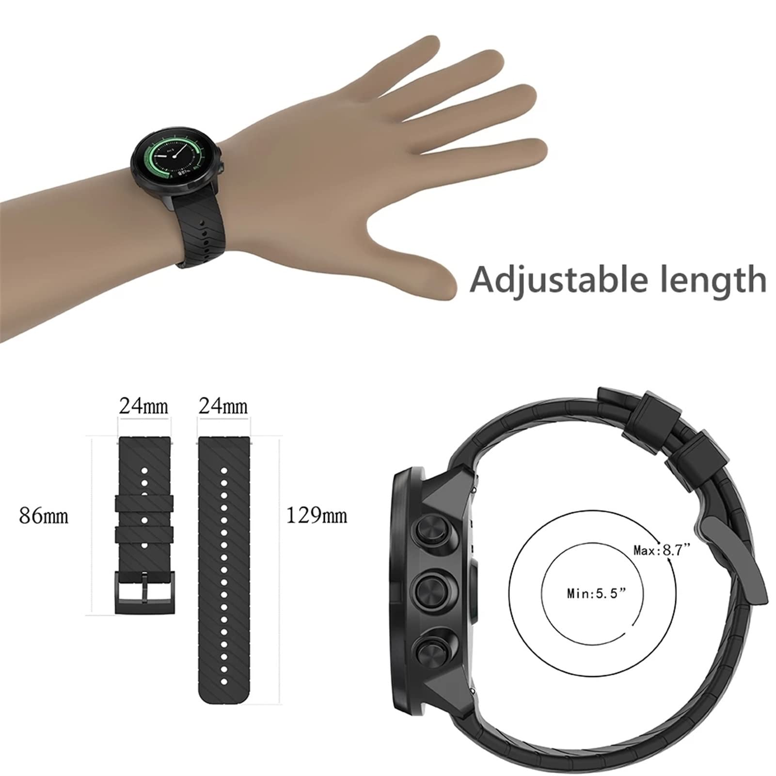 BIANBIANBH 24MM dla Suunto 7/Suunto D5 wymienna opaska na nadgarstek silikonowe sportowe paski do inteligentnego zegarka dla Suunto 9 Baro/sportowy nadgarstek HR Baro Watchband