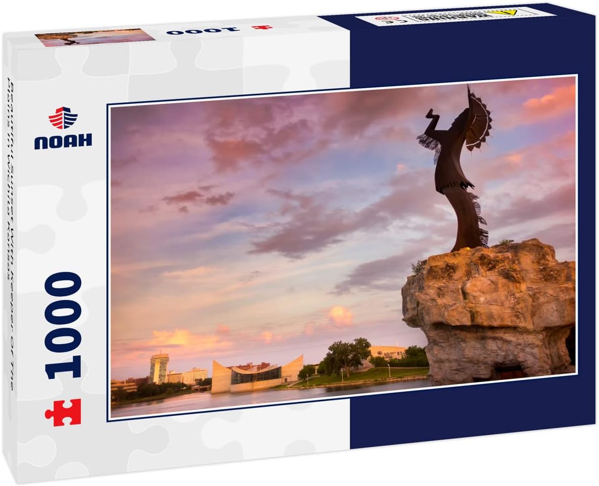 Noah Jigsaw Puzzle Beautiful Sunset with Keeper of The Plains in Wichita Kansas 1000 Pieces