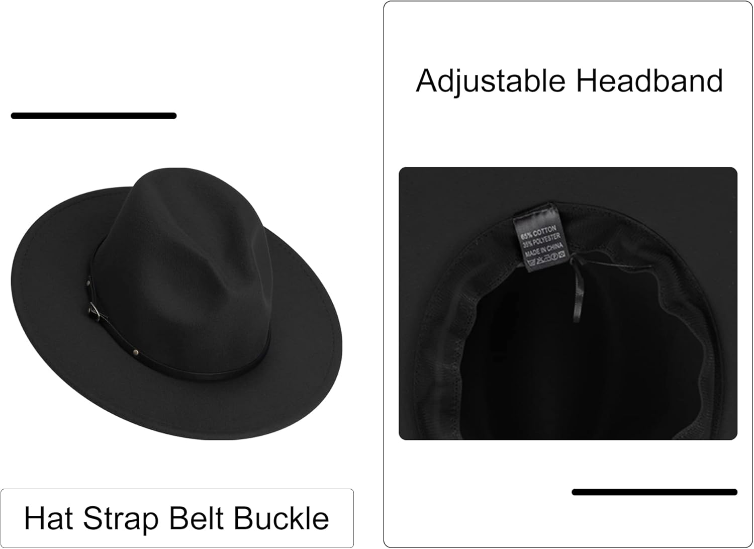 SAJUZEN Womens & Mens Fedora Hats, Wide Brim Fedora Hats for Women Men - Image 3