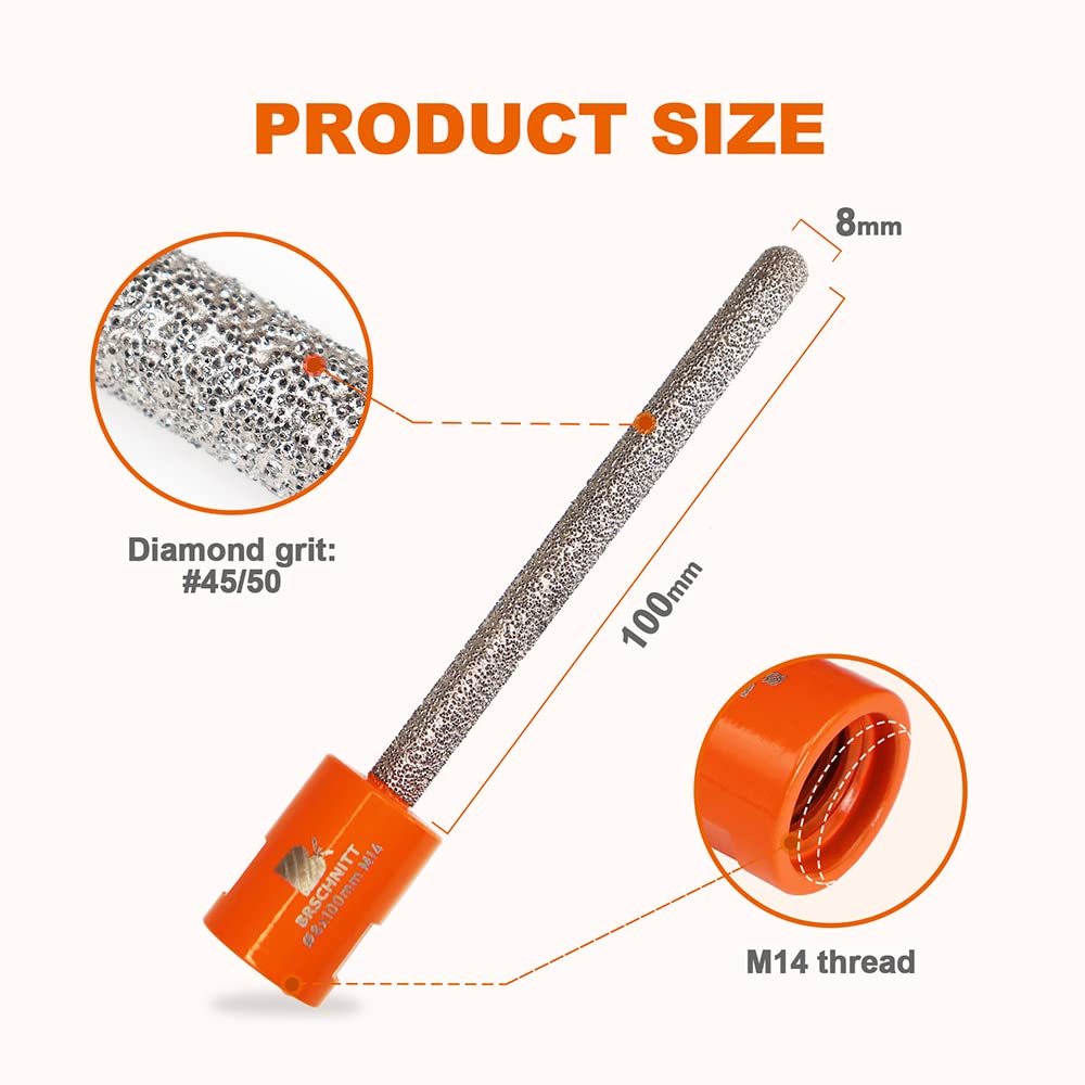 Broca de rastrillo de mortero de diamante, BRSCHNITT 2 piezas Fresadora de mortero de 8 mm x 100 mm con rosca M14 para remoción de mampostería de concreto de mármol de granito de puntas de pliegue