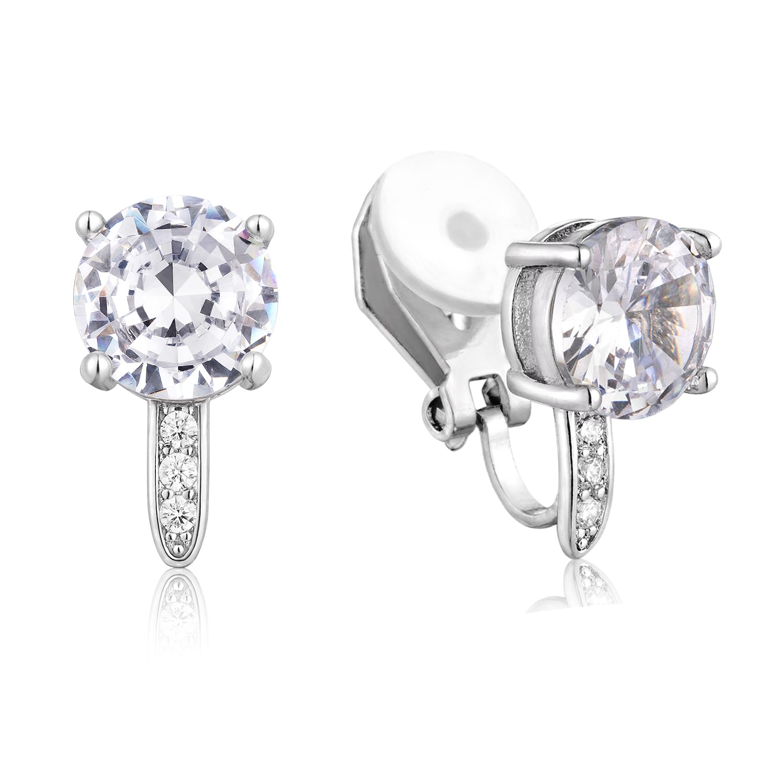 8MM Cubic Zirconia with Small Cz Clip On Stud Earrings Non Pierced Earrings for Women