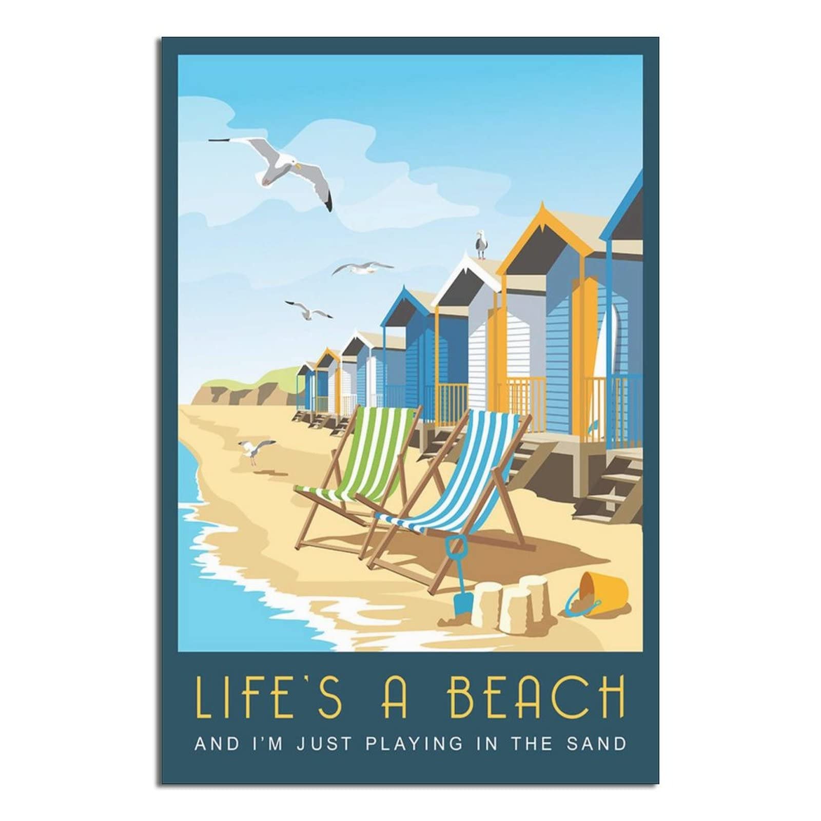 UEJD Vintage British Beach Hut Travel Poster Decorative Posters Modern Bedroom Canvas Art Poster Picture Painting Posters Wall Decor Art Gift