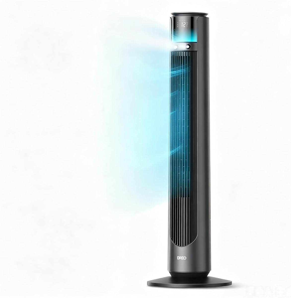 DREO - 42 in. 12 Speeds Smart Outdoor Misting Tower Fan in Black w/Remote, 20 ft Mist, 150° Oscillation, UV-Resistant - Gray (Renewed)