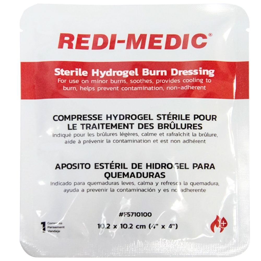 Redi-Medic 4 x 4 Sterile HydroGel Burn Bandages for Minor Burns; Add to Your First Aid Kit; Burn Dressing for Sunburn, Scalds & Emergencies, (2 Burn Pads)