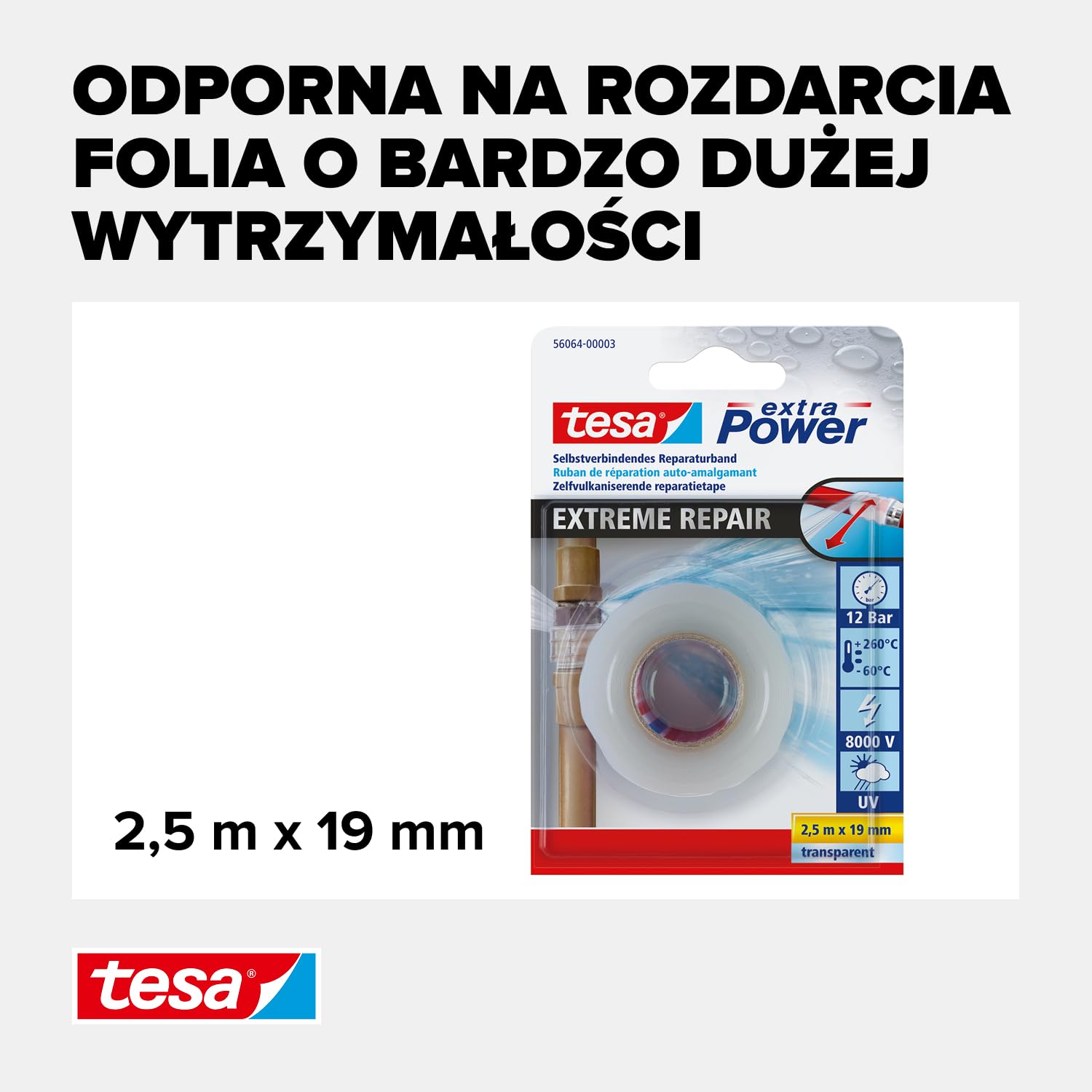 Tesa 56064-00003-00 Taśma Uszczelniająca, Przeźroczysty, 2.5m x 19mm