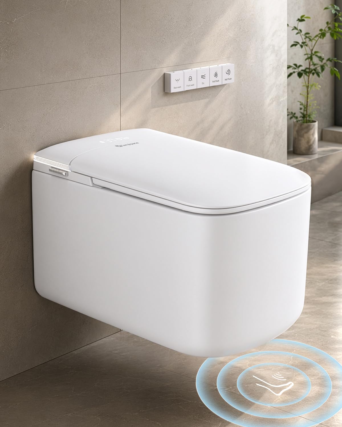 SG06PRO-MUTE kompletny zestaw do WC ze zbiornikiem na wodę, kwadratowa toaleta wisząca, funkcja bidetu i redukcja hałasu, elektryczna toaleta: ogrzewanie siedzenia, automatyczna pokrywa, tryb