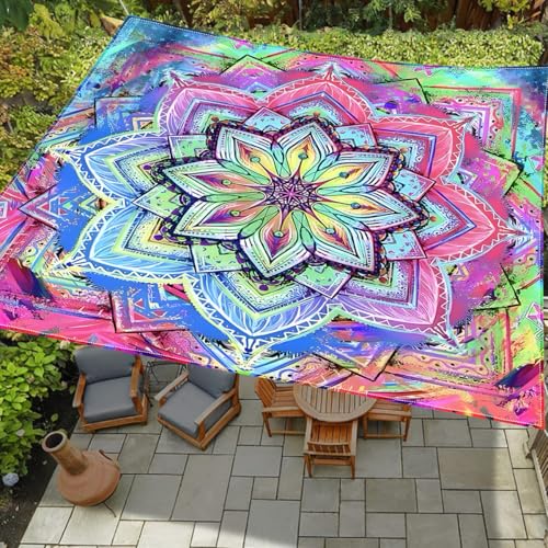 Morbuy Toldos Exterior Terraza Rectangular con Cuerda, Patrón 3D Lona Sombra Transpirable Impermeable Toldo Camping Malla de Sombreo para Patio,Jardín, Terraza (Pintura,150x150cm)