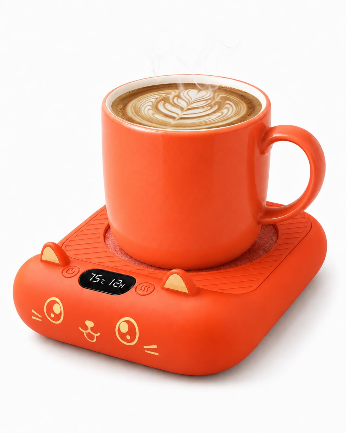 Mug Warmer Coffee Warmer - Cup Warmer with 4 Temperature Settings Smart Tea Warmer Portable Beverage Warmer Drink Warmer for Office丨Desk丨Cocoa丨Coffee丨Tea丨Milk丨Hot Drinks（Excluding Cup） (Orange)