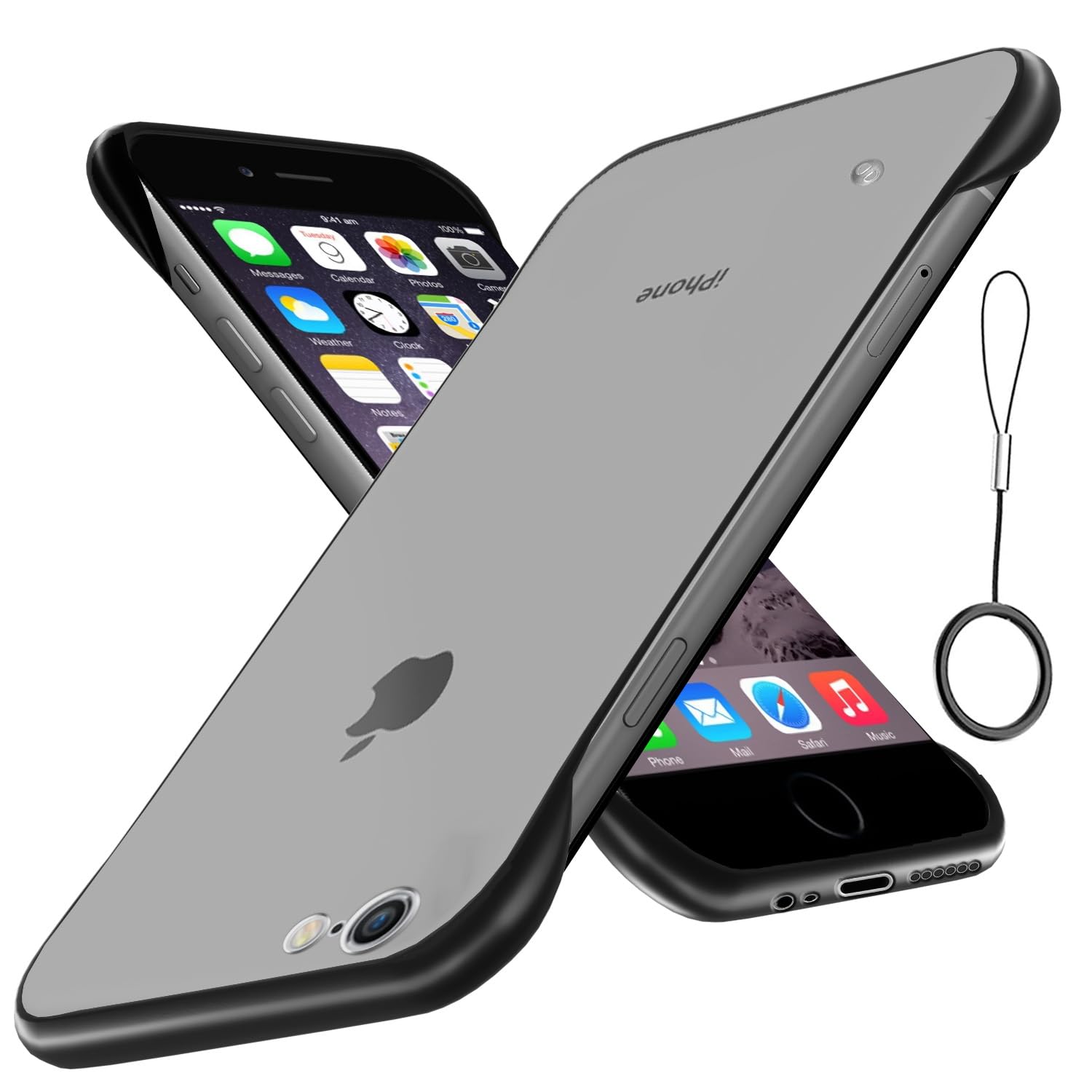 Amazon basics Cover for iPhone 6S, iPhone 6 |Hybrid Frameless|Full Camera Protection|Raised Edges|Frosted Matte Translucent Bumper Case(Black)