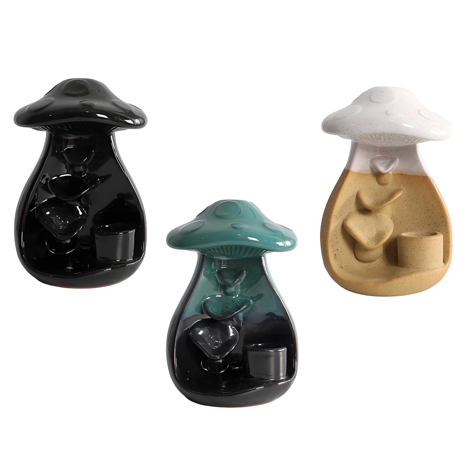 PANGBOER Brûleurs d ' encens en Forme de Champignon en céramique avec Chemin fumé en et Tasse latérale pour décoration de Table de Salon en Forme de Champignon