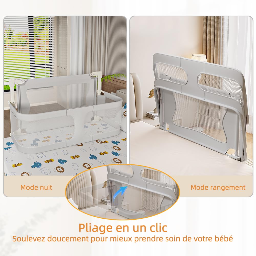 OHMG 3 en 1 Berceau Cododo pour Bébé, Berceau bébé evolutif, Hauteur Réglable, lit Pliant bébé, Lit Cododo de Bébé avec Moustiquaire, fenêtre en Maille Respirante et Visible, pour 1 à 36 Mois