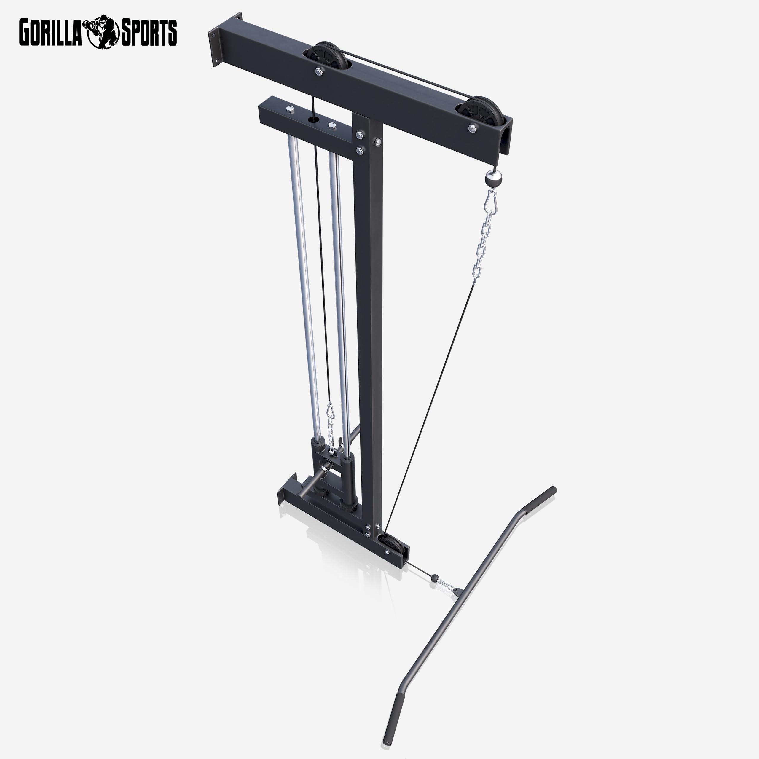GORILLA SPORTS® Lat Pulldown Machine Wall Mounted, with Lat Pull Down  Bar, Adjustable Weight, Load 300kg, Black Pulley Cable System