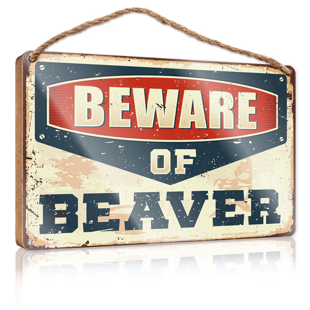 Panneaux En étain Avertissement Beware Of Beaver Panneau En Bois à Suspendre Au Mur Décoration Amusante Pour Bar (taille : 15 X 28 Cm