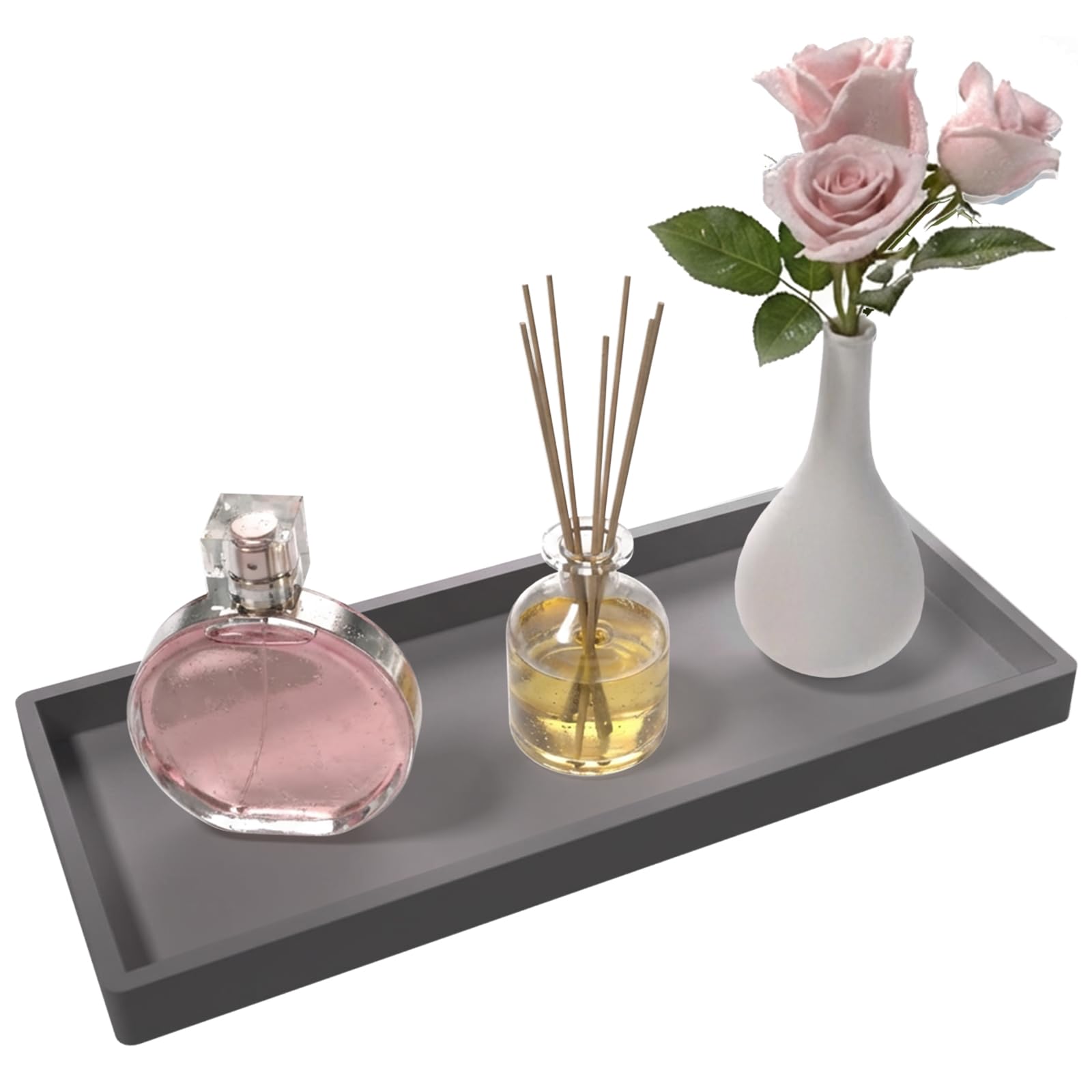 Countertop and Vanity Tray, 30x12.5cm Countertop Decorative Tray, Big Silicone Furniture Decorative Tray, Kitchen Sink Organizer for Scrubber, Lotion Bottles, Perfume, Jewelry（Grey) — image 1