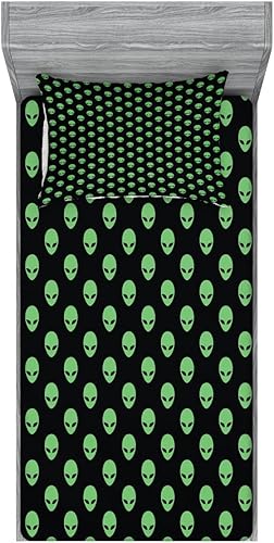 Miniatura 140 de Ambesonne Juego de sábanas bajeras y fundas de almohada, diseño retro de los videojuegos con botones de joystick vintage de los años 80 y 90, diseño