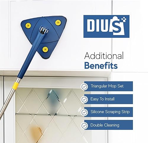 Miniatura 8 de Trapeador triangular con mango largo ajustable de 52 pulgadas, trapeador de limpieza multiusos giratorio de 360 y trapeador limpiador de pared,