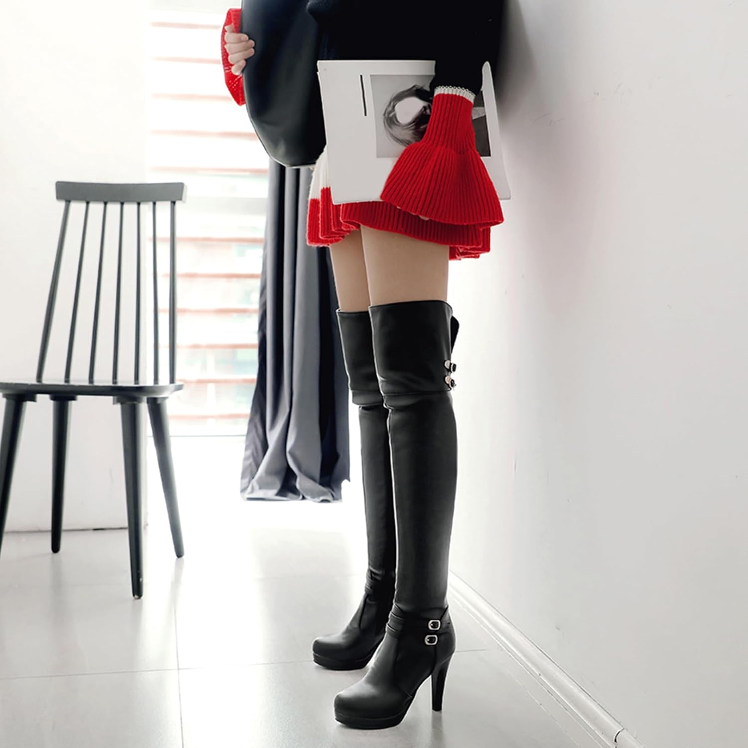Asterisco Women Platform Over The Knee Boots Stiletto High Heel Zipper Round Toe 250112, Size 1-12.5