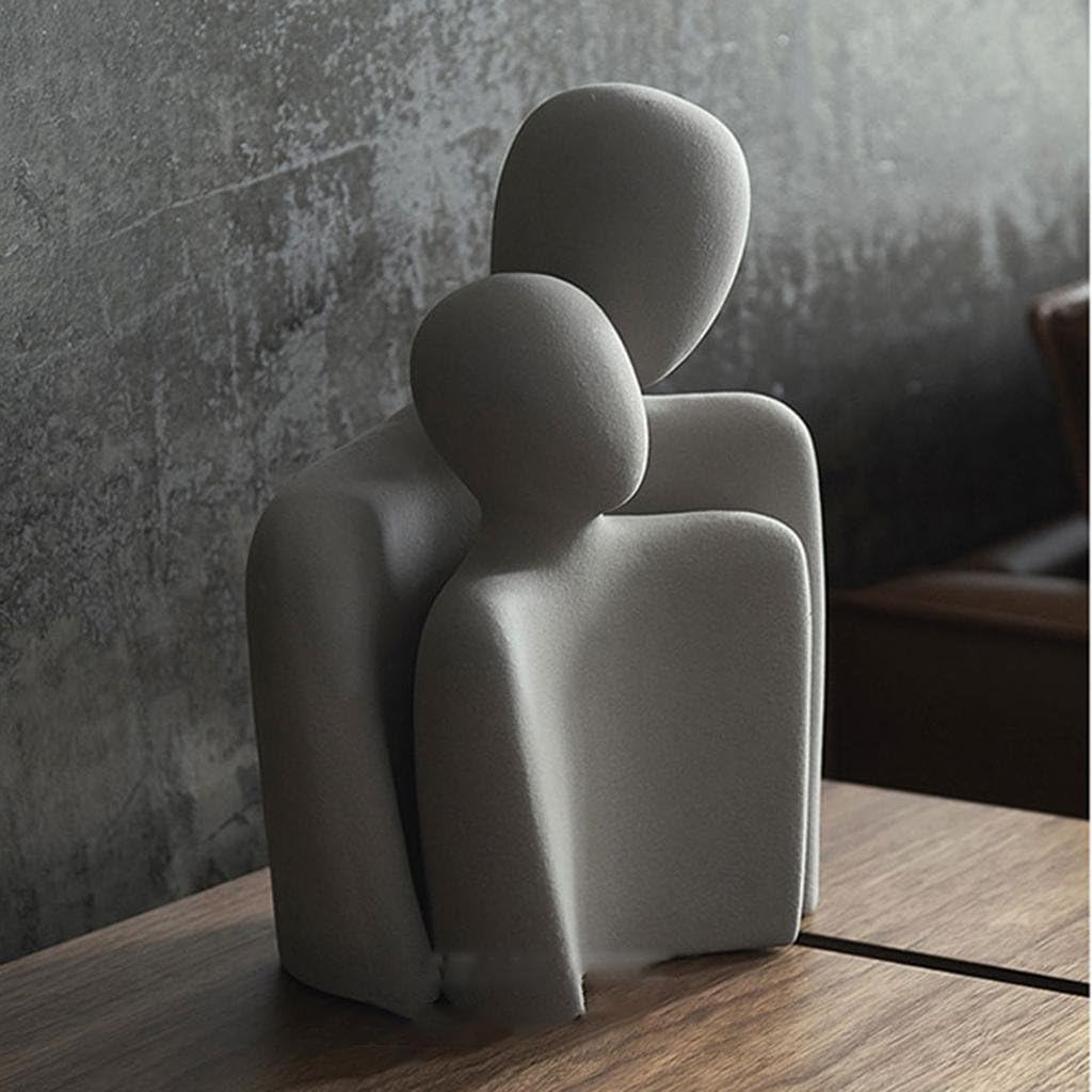 Abstrakcyjna figura statuetka, prezenty dla par, ceramiczna rzeźba dla pary, kreatywna statuetka miłości, ozdoba, figurka do salonu, sypialni, biura, dekoracja (szara)