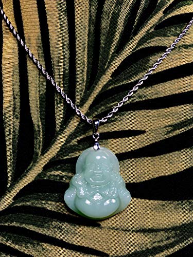 Laughing Buddha Lime Mint Green Jade Pendant Necklace Rope Chain Genuine Certified Grade A Jadeite Jade Hand Crafted, Jade Necklace, 14k White Gold Finish Silver Laughing Jade Buddha necklace4