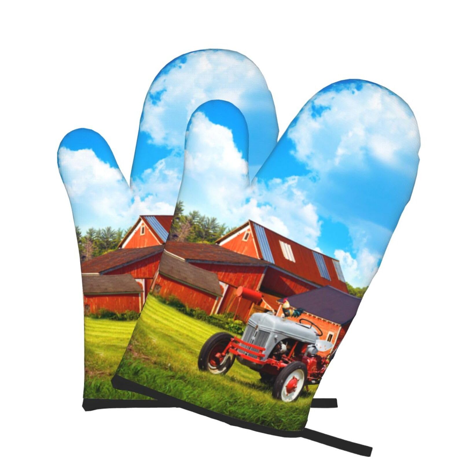 Oven Mitts Set of 2 Pcs, Company Farm Tractor Prints Heat Resistant Kitchen Gloves for Cooking Baking Grilling