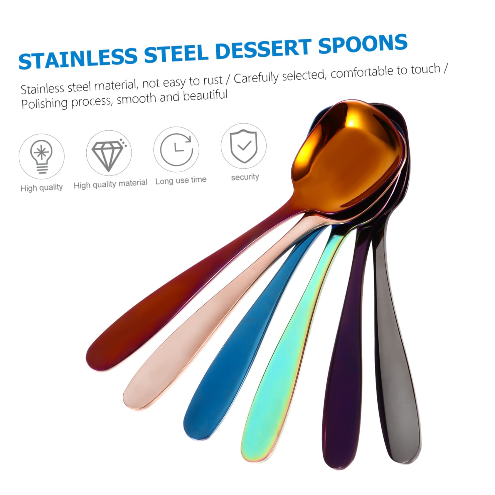 OFFSCH 6pcs Flat Stainless Steel Spoons Ice Cream Scoop Square Teaspoons Kitchen Gadgets