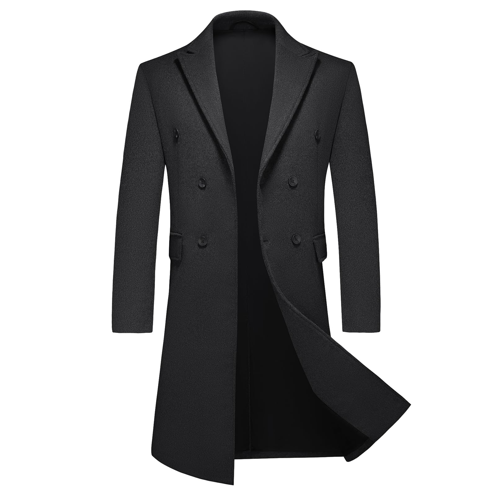 Manteau Homme en Laine Longue Hiver Chaud Trench-Coat Homme Épais Slim Fit Casual