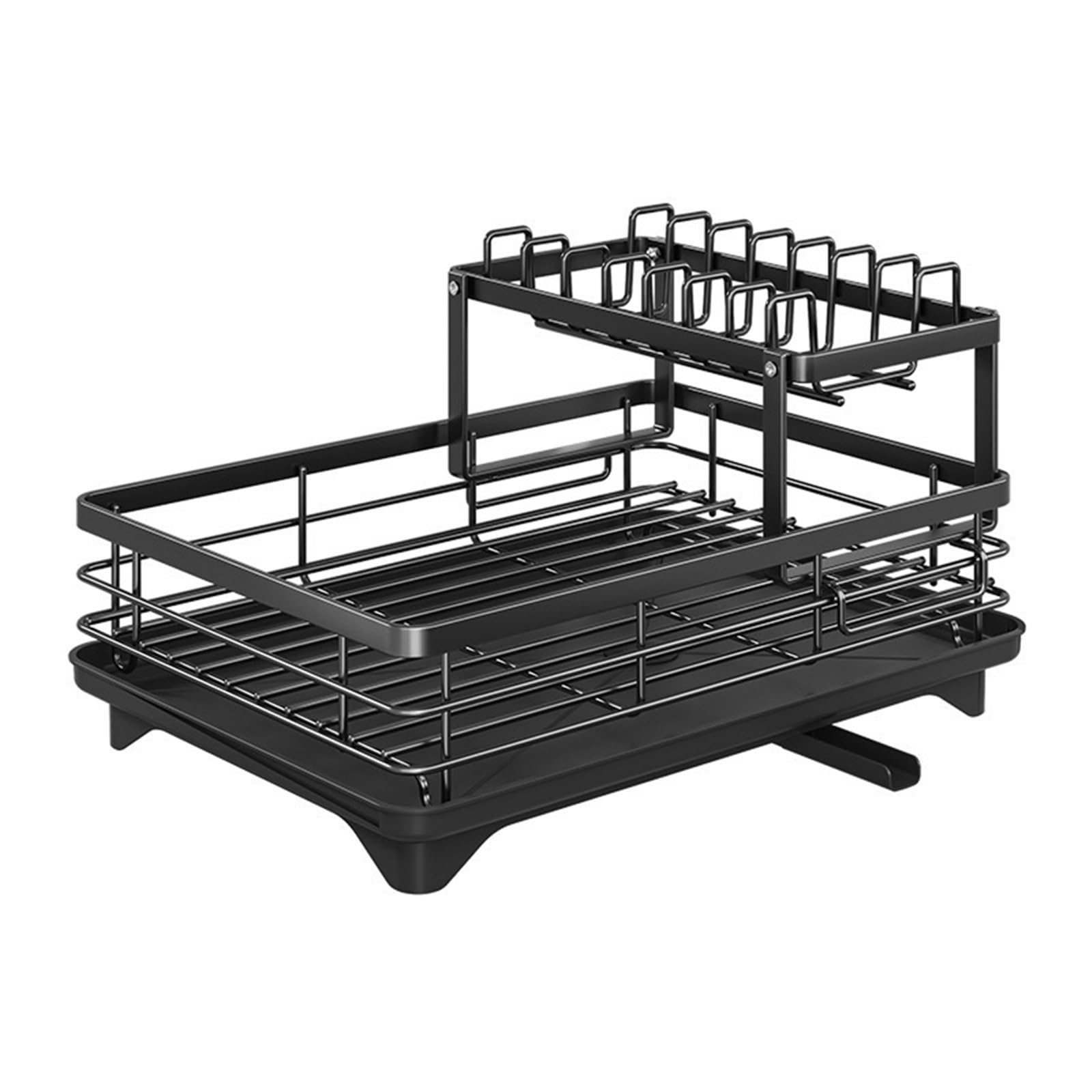 ARUNASC dish racks Dish Drying Rack Multifunctional Dish Racks for Kitchen Counter with Drainboard 2 Tier Large Capacity drainer(Nero)