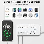 Extension Cord Indoor 5 ft, Surge Protector Power Bar with 8 Outlets 4 USB Ports, Flat Plug Extension Cord with Multiple Outlets, Overload Protection for Home, Office, Dorm Room Essentials, White