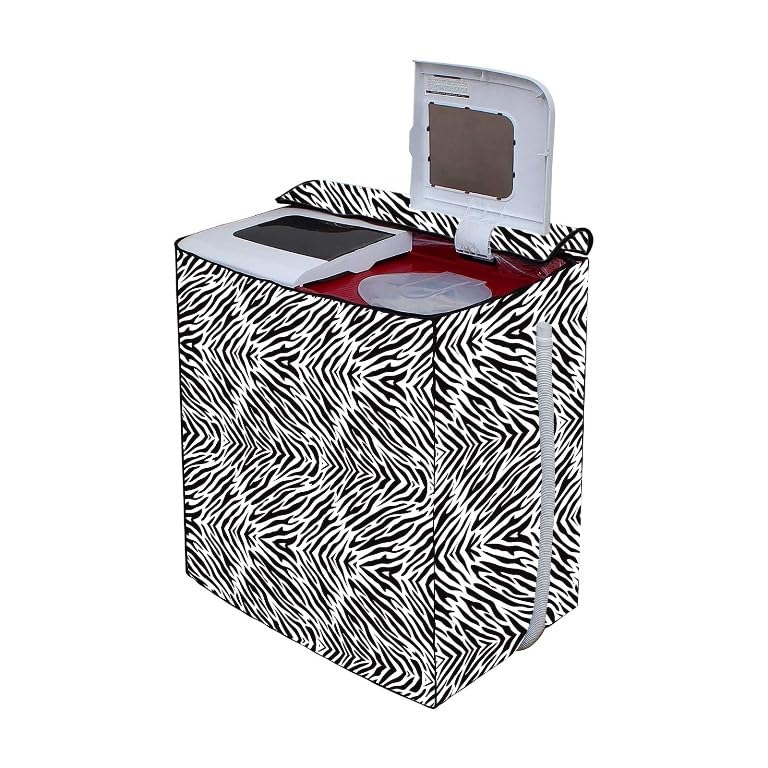 Image of PVC Printed Semi Automatic Washing Machine Cover Compatible For Samsung, Lg, Whirlpool 6Kg, 6.2Kg, 6.5Kg, 7Kg, 7.2Kg, 7.5Kg, 8kg, 8.5kg | Waterproof & Dustproof Cover, Zebra Black.