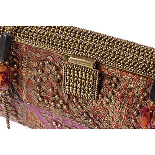 Bolsa Clutch em Tecido Bordada Colorida com Miçangas e Pedrarias Moda Feminina Luxo Festa Casamento