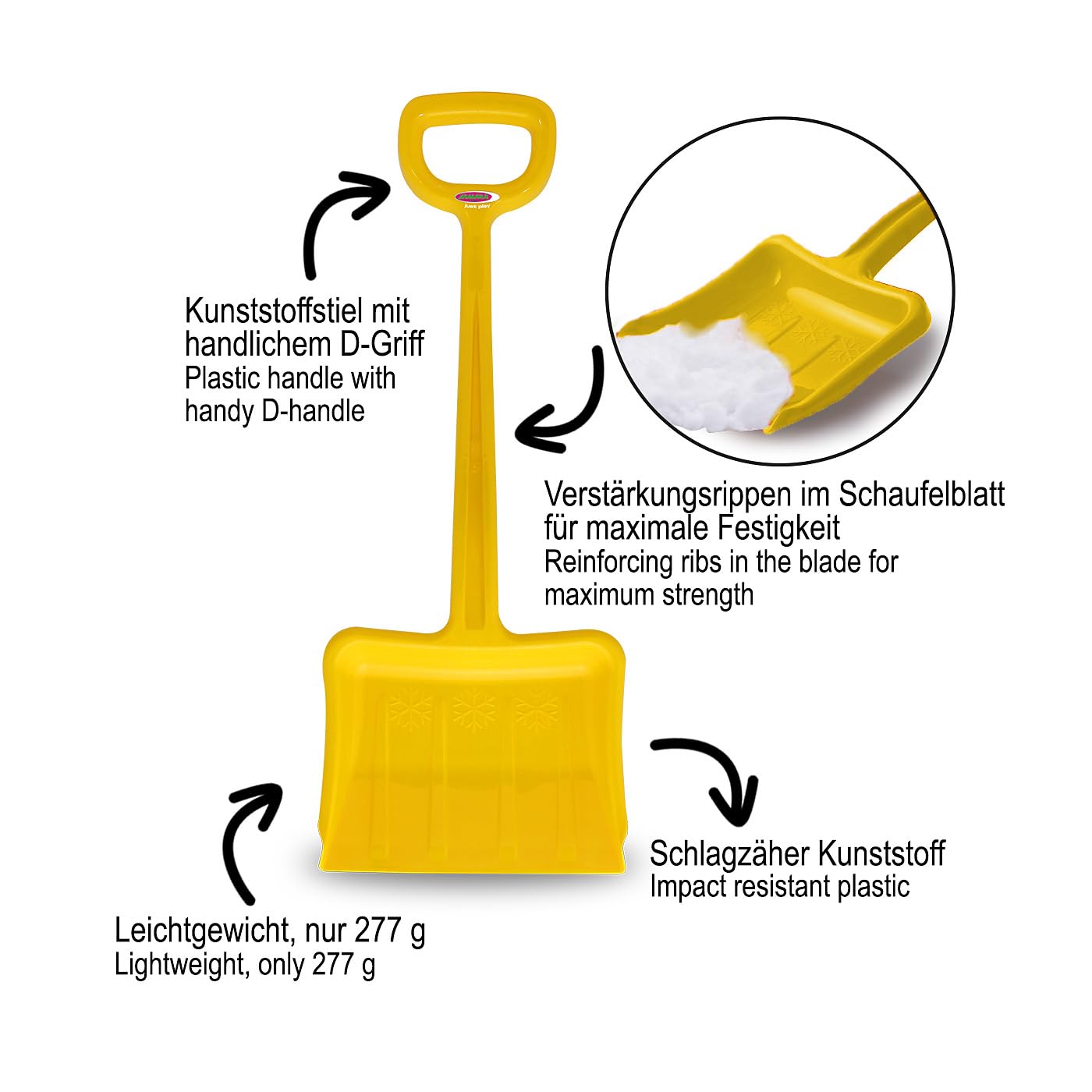 Jamara 460401, Snow Play Snow Shovel Tally 70 cm Yellow, Robust and Stable Plastic, Reinforcing Ribs In The Blade - Image 4
