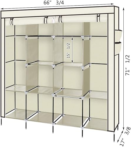 Miniatura 6 de Vasitelan Armario portátil organizador de armario independiente con cubierta barras colgantes estantes 4 bolsillos laterales 17 x 66 x 66 pulgadas
