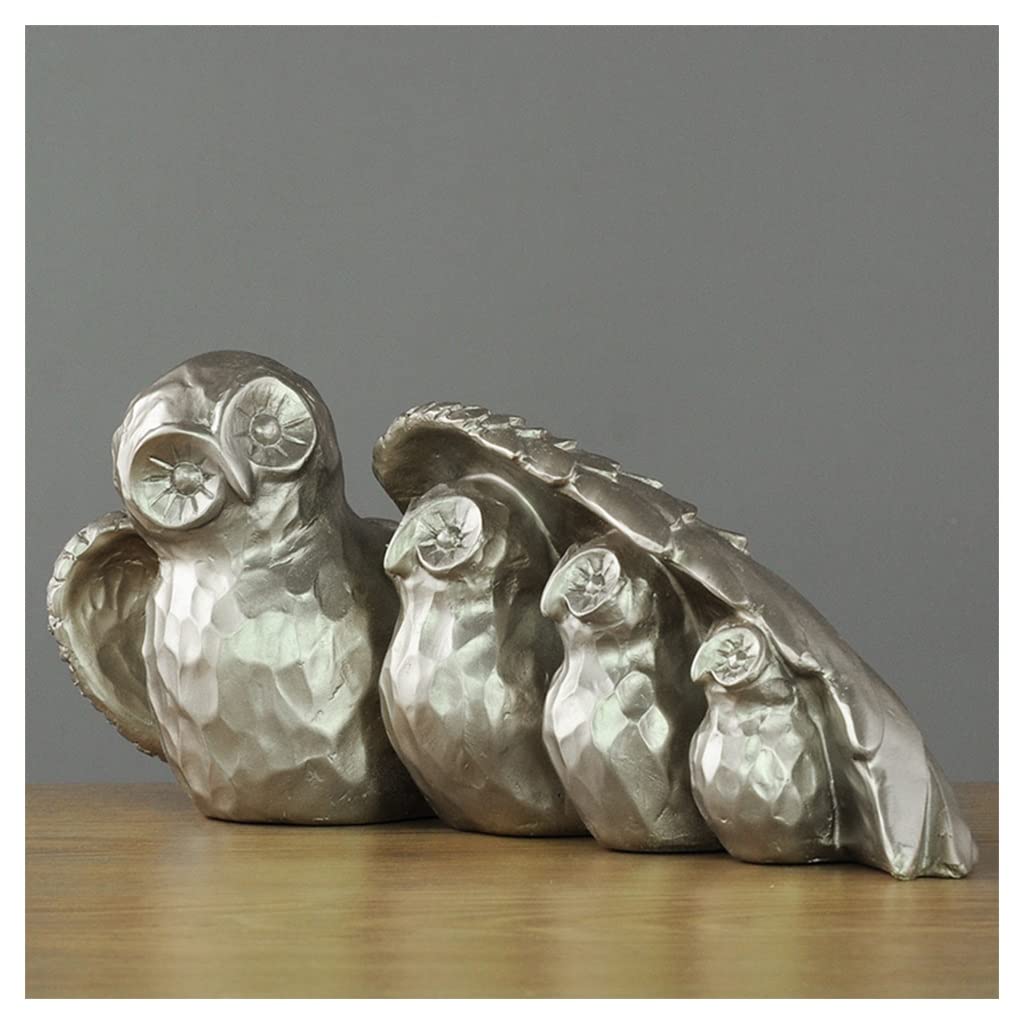 GHKryD statue, Resin Owl Family Of Four Collectible Figurines Sculptures Modern For Living Room, Gifts For Lovers(Silver)
