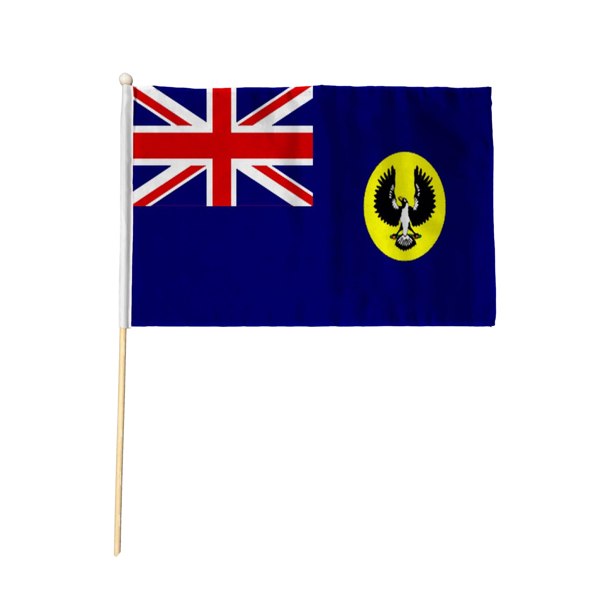 Flagtex South Australia Pack of 12 Hand Waving Flag (9x6 Inch) - Premium Wooden Stick Hand Flag 9x6 Inch Natural Wood Pole SA State Flag Events Parades Celebrations