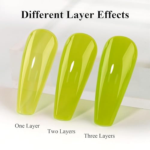 Miniatura 5 de Imtiti Esmalte de uñas de gel verde, esmalte de gel semipermanente para invierno y primavera, color verde neón translúcido UVLED, 1 unidad de 0.5