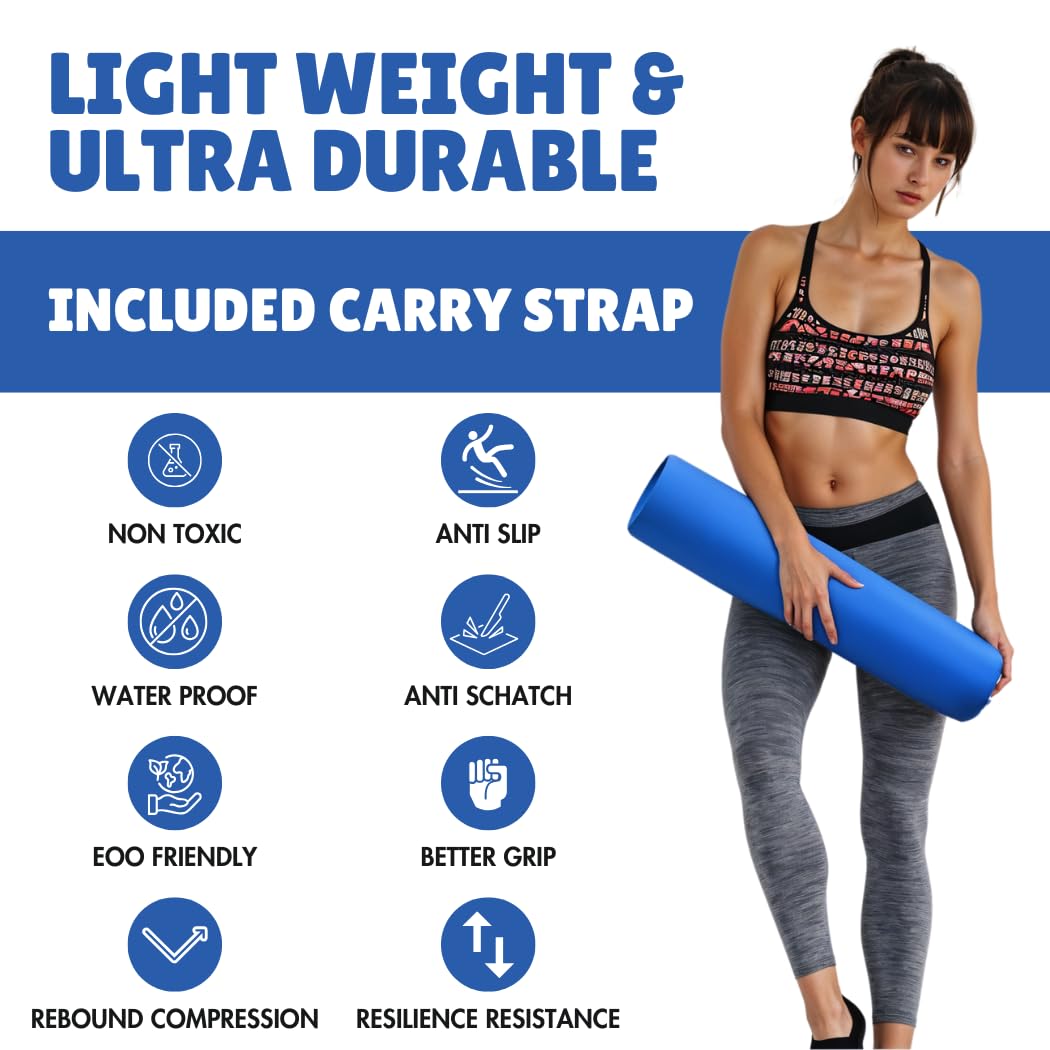 Esterilla de yoga gruesa para ejercicio y pilates – Esterillas de yoga antideslizantes con correa, extra ancha mate para el hogar, esterilla de pilates ligera y duradera para estudio y fitness