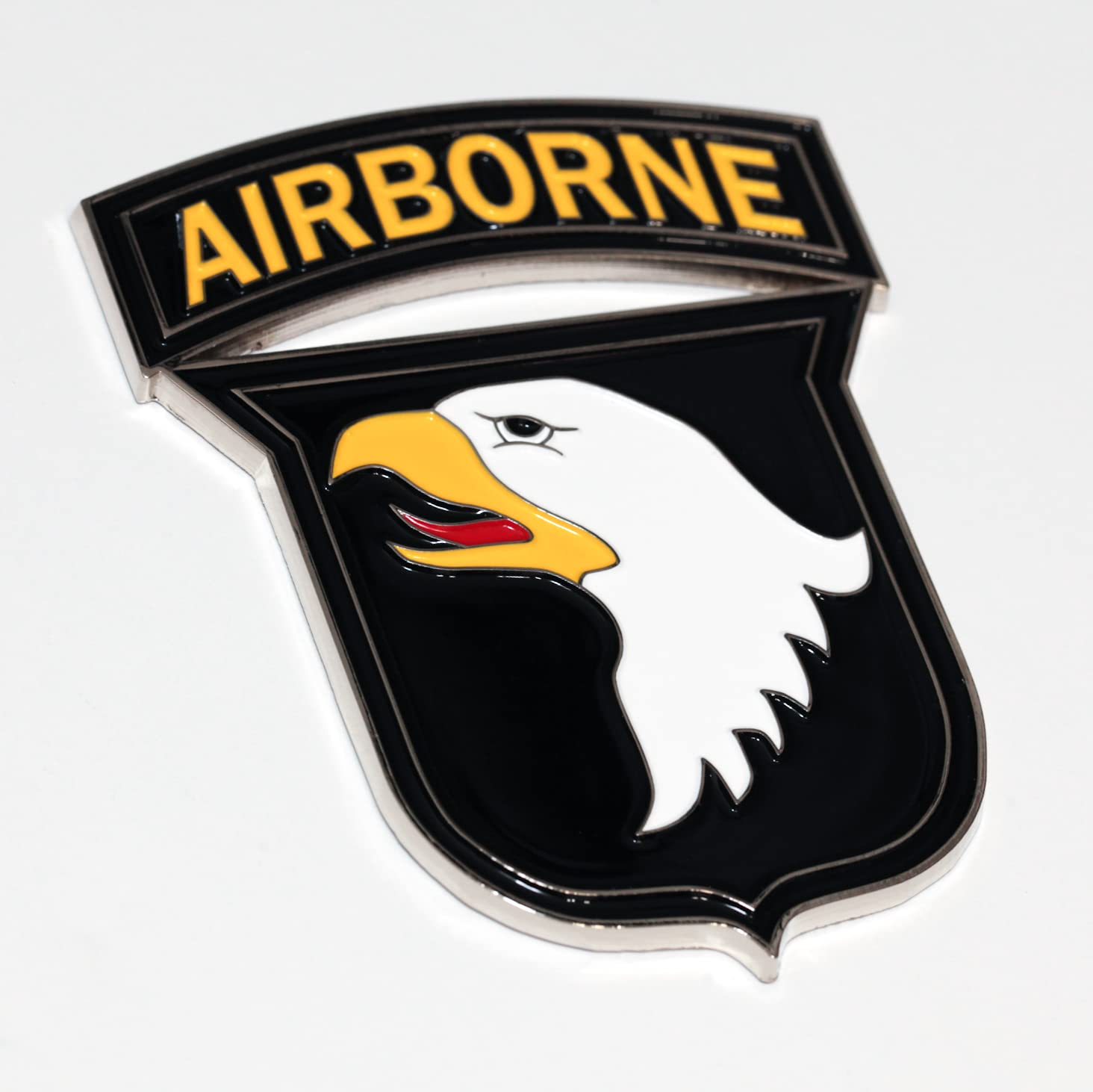 Generic101st Airborne Division 4'' Tall Metal Emblem with Adhesive Backing for auto Windows or Awards, Black, Yellow, Red